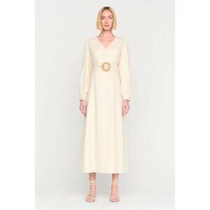 Marie Oliver Cream Bishop Sleeve V-Neck Gown